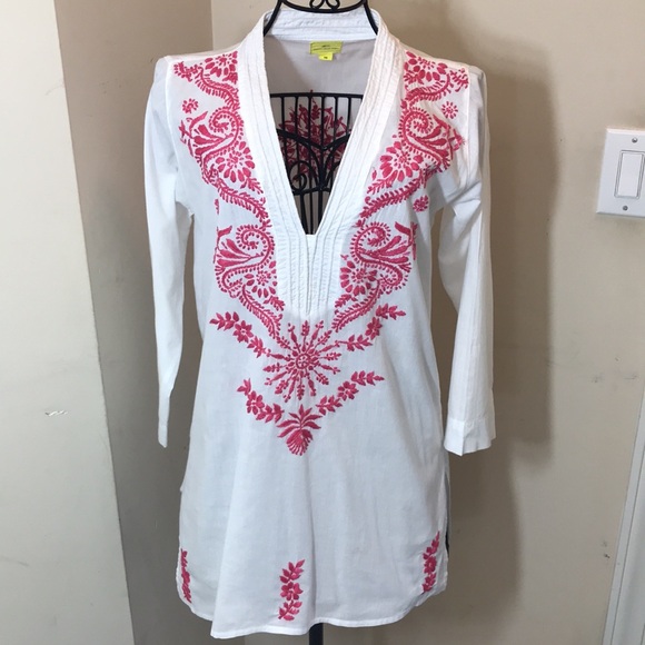 Roberta Roller Rabbit White & Pink Embroidered Tunic - Picture 3 of 9